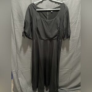 Ann Taylor Black Midi Linen Flutter Sleeve Dress